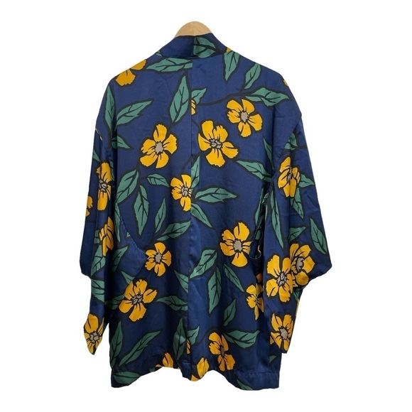 Forever 21 Cardigan Kimono Satin-like Lined Open Front Navy/Mustard Floral Sz: M - Picture 10 of 12